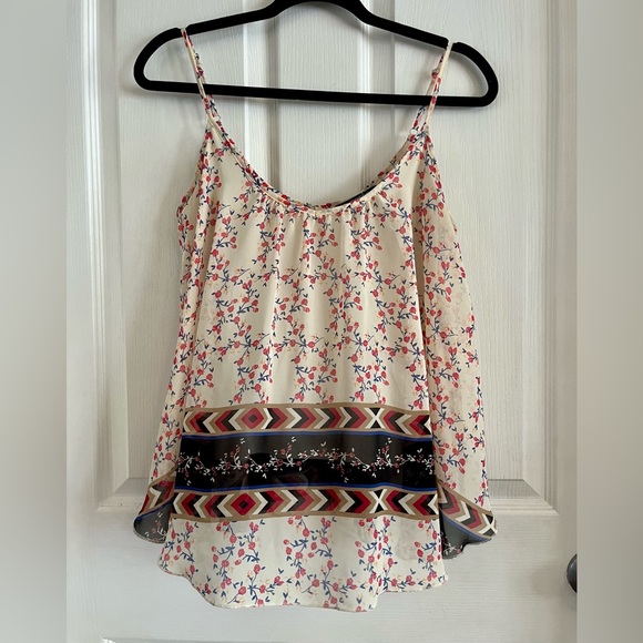 Express Light Bohemian Cream & Floral Print Tank Top sheer overlay small EUC - Picture 7 of 13